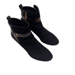 Clarks Spiced River Ankle Boots Booties black Suede gray wool tweed  size 10